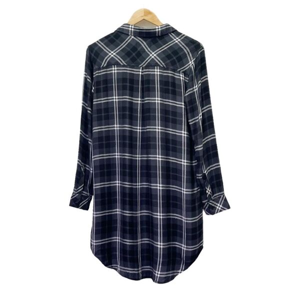 Rails Bianca Shirt Dress Onyx Slate Gray & White Plaid Button Front Size Small - Picture 3 of 13